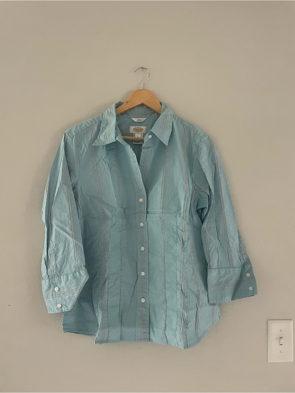 Talbots Light Blue Striped 3/4 Sleeve Button-Down Shirt